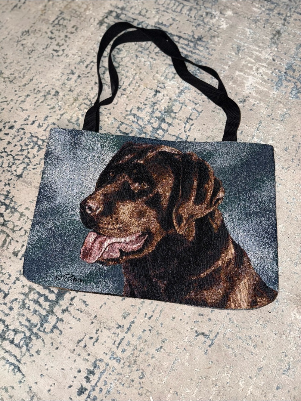 Chocolate Lab Tote Bag with Dog Portrait - Black/Gray